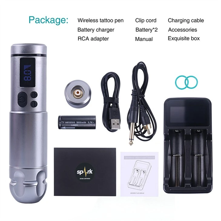 Màquina de tatuatge Spark de 2 bateries Subministrament de tatuatge professional sense fil