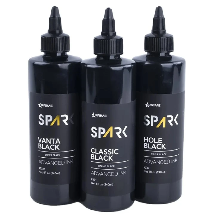 Spark d'alta qualitat 8oz 3 sèries clàssiques de color negre/forat negre/vanta tinta de tatuatge negre per a tatuatges i art corporal