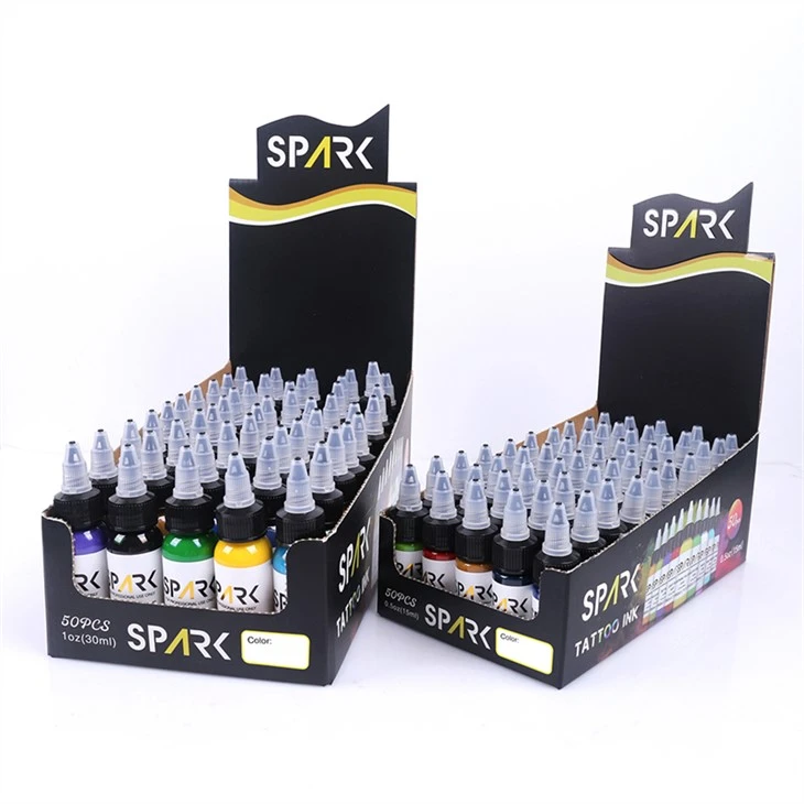 50 jocs de colors de tinta de tatuatge sense plom Conjunt de tinta de tatuatge d'espurna Pantalla professional de tinta de tatuatge