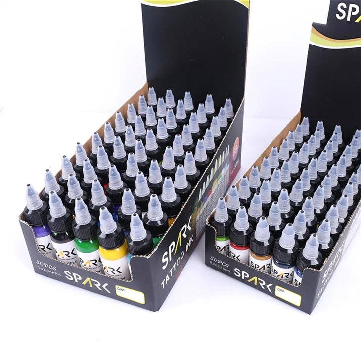 Tinta de tatuatge de 50 jocs de colors Tinta de tatuatge negra brillant fosc real