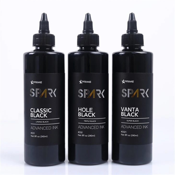 Sèrie de tinta negra de 8 oz. Revestiment negre clàssic Tinta de tatuatge d'espurna negra Pantalla de tinta de tatuatge professional