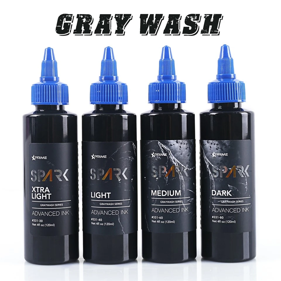 Set d'ampolles de - 4 oz de tinta de tatuatge Spark Graywash